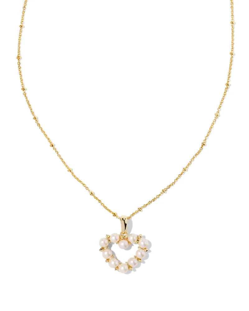 Kendra Scott - Ashton Gold Heart Short Pendant Necklace  - WHITE PEARL