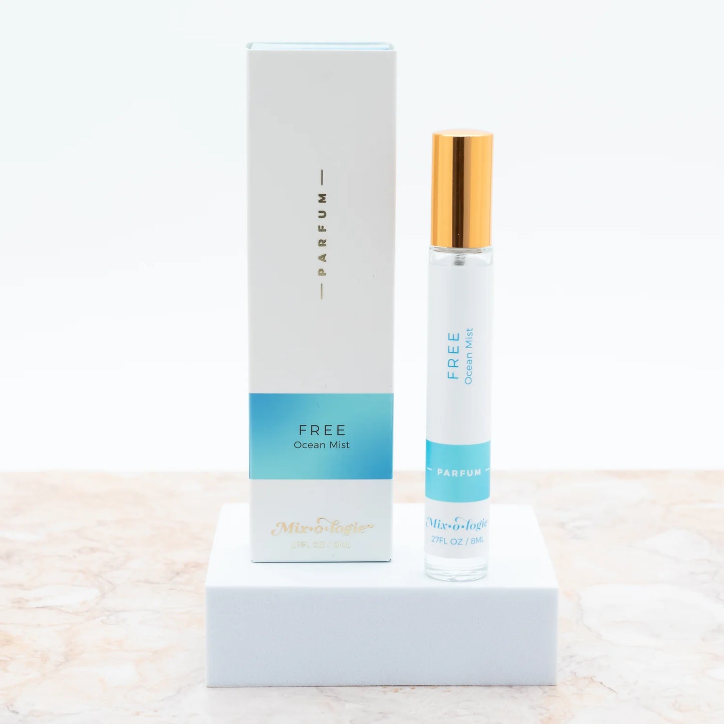 Mixologie Free Ocean Mist scent  perfume/parfum spray in a clear glass bottle with a gold cap