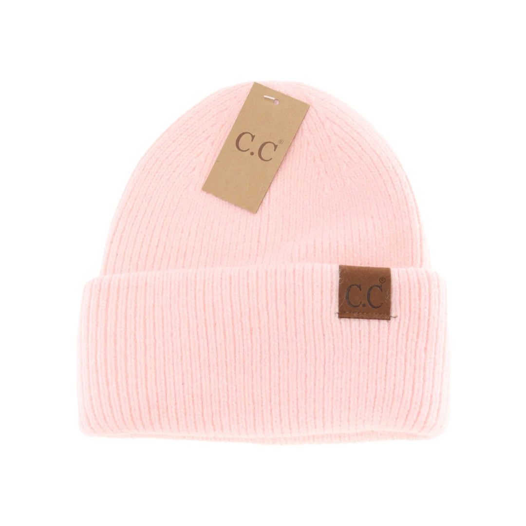 C.C. Monica Ribbed Double Cuff Beanie - PINK