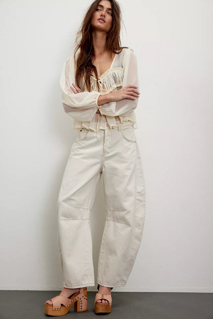 Free People - Good Luck Mid-Rise Barrel Jean - MILK