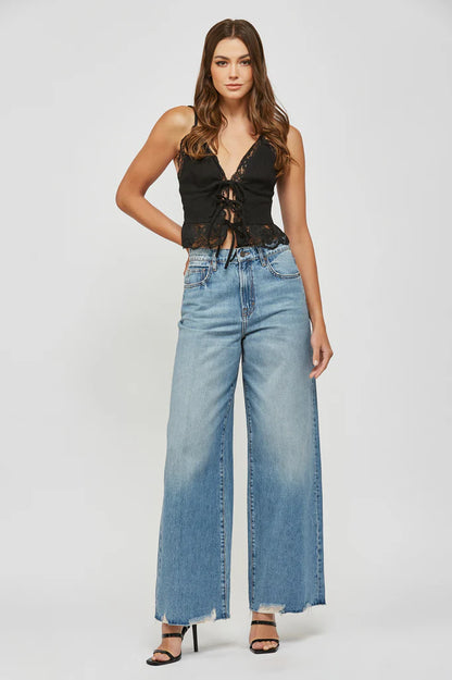 Hidden - Nori Chew Hem Wide Leg Jean - Medium Light
