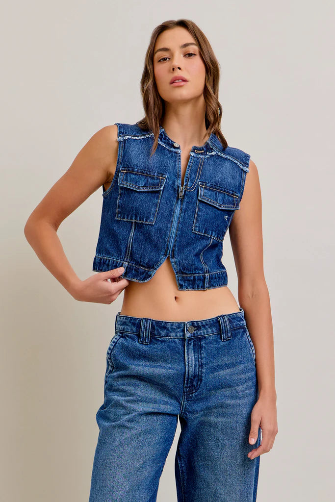 Hidden - Abbey Dark Wash Cropped Denim Vest