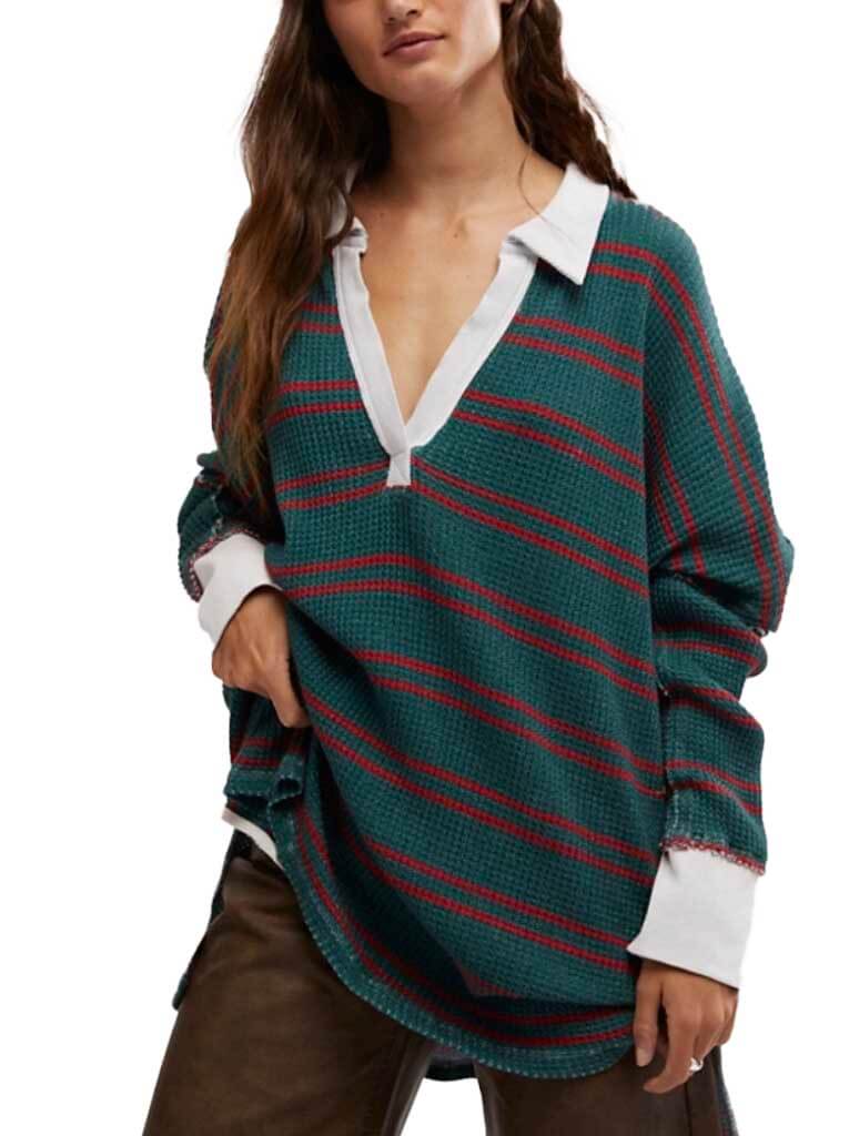 Free People - Striped Travis Polo - Forest Combo