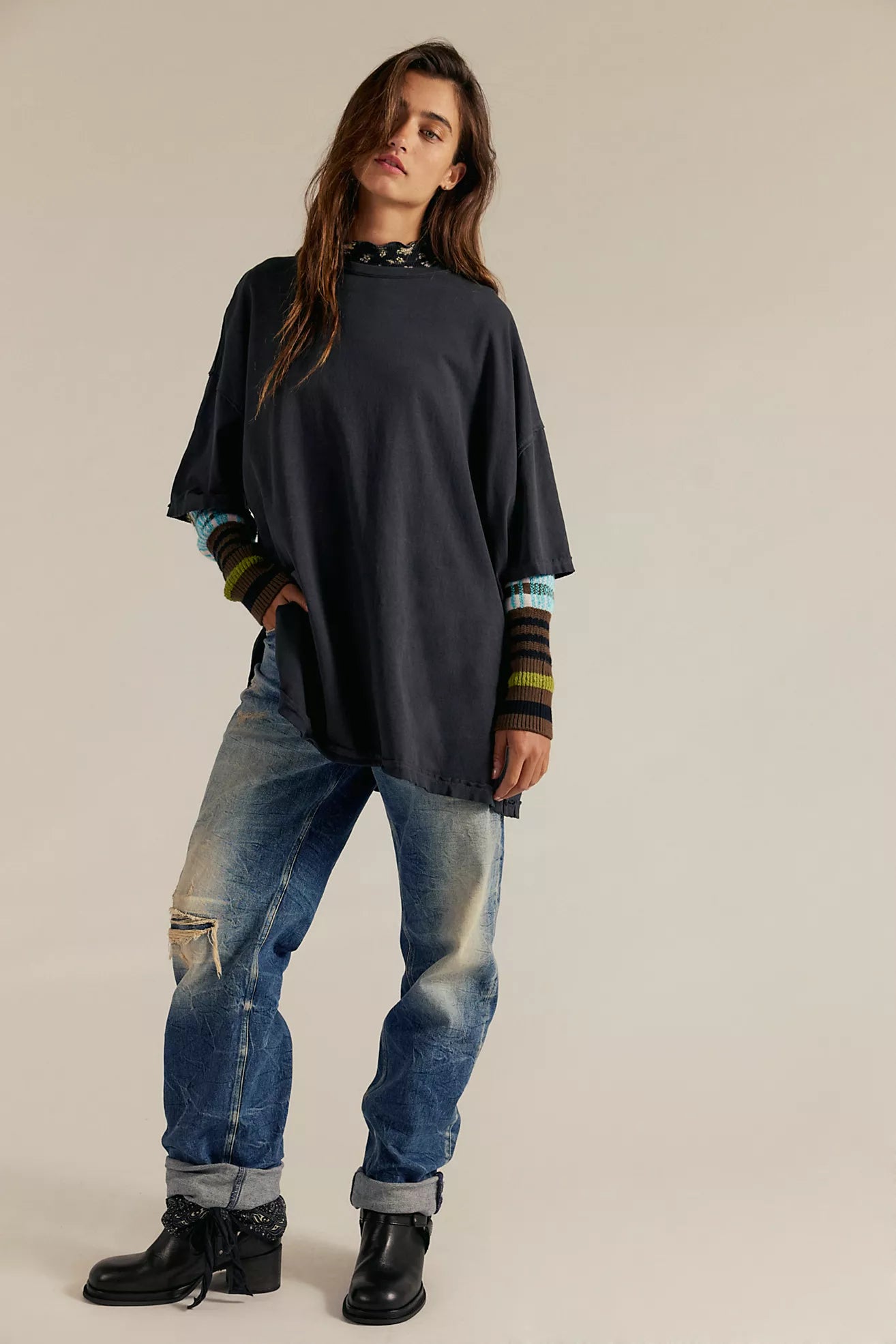 Free People - Perfect Oversized Tee - BLACK