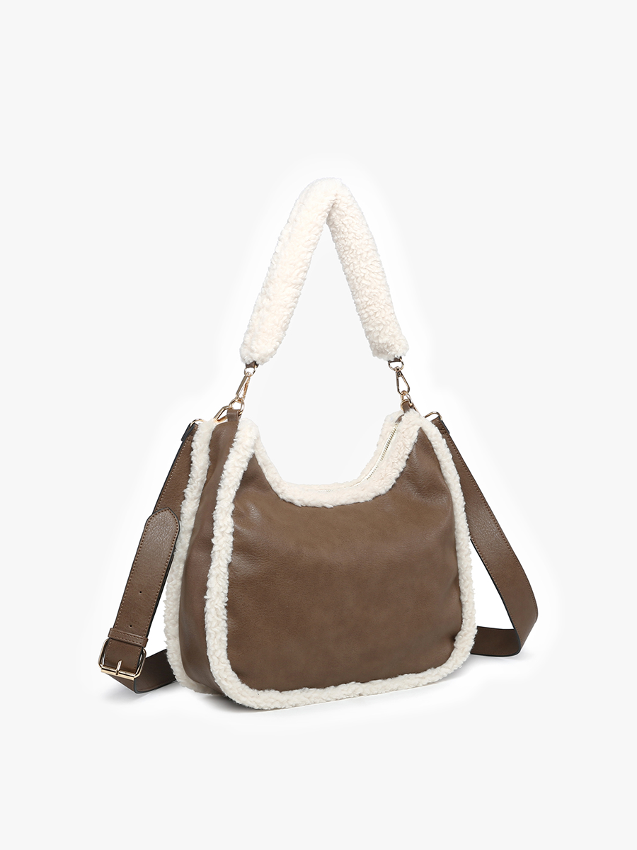 Reece Vegan Sherpa Trim Satchel - BROWN