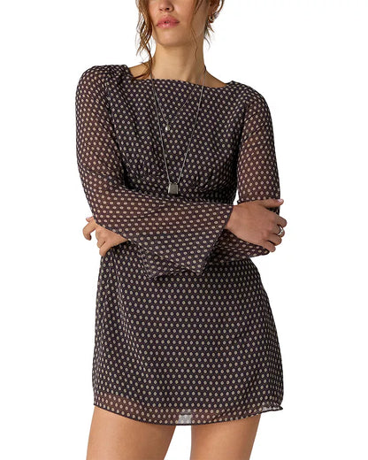 Free People - Jolie Printed Mini Dress - Dark Black/Brown Combo