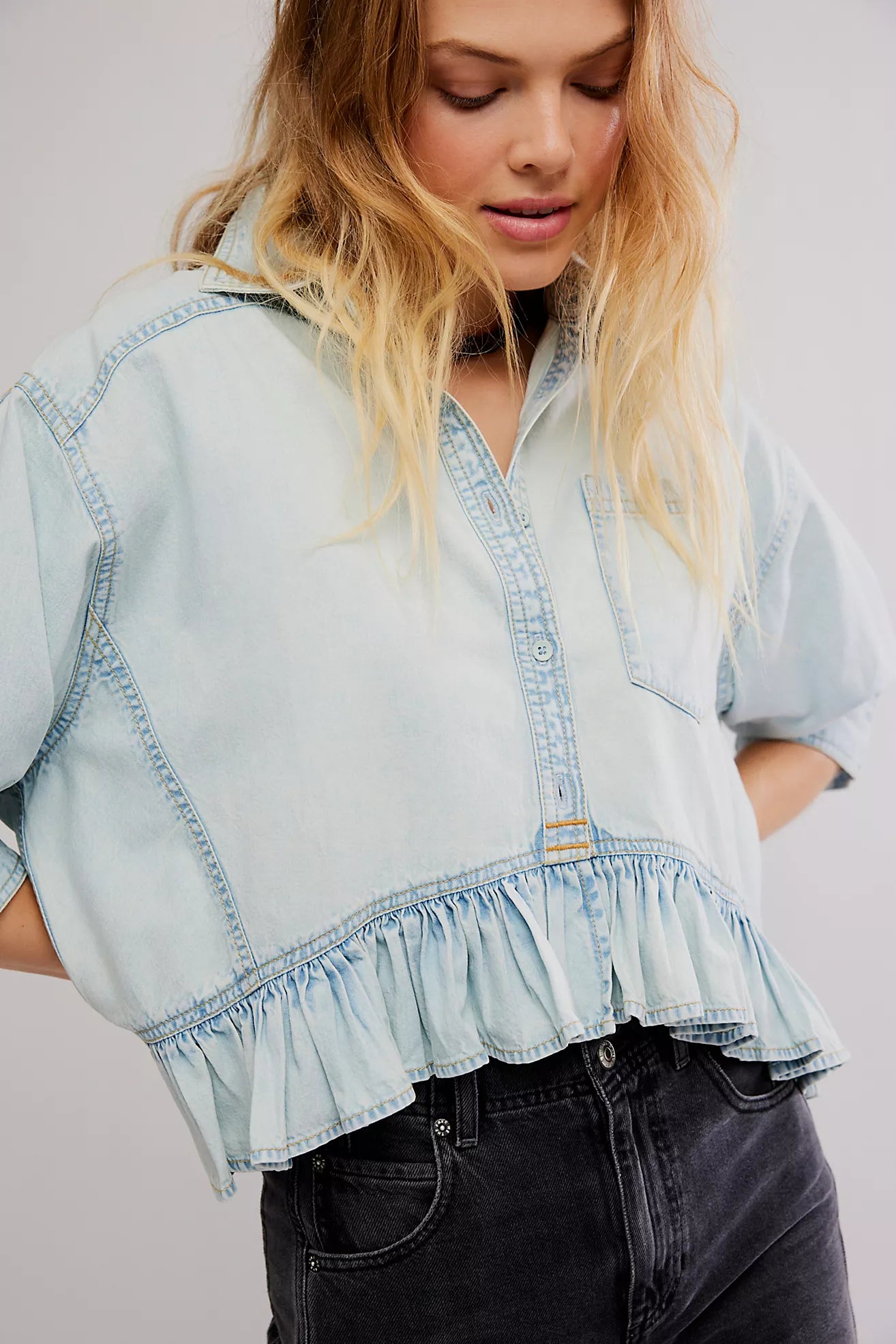 Free People - Bailey Denim Shirt - LIGHT TINT WASH