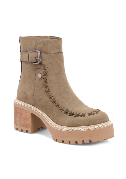 MIA Toula Khaki Faux Suede Platform Lug Sole Bootie