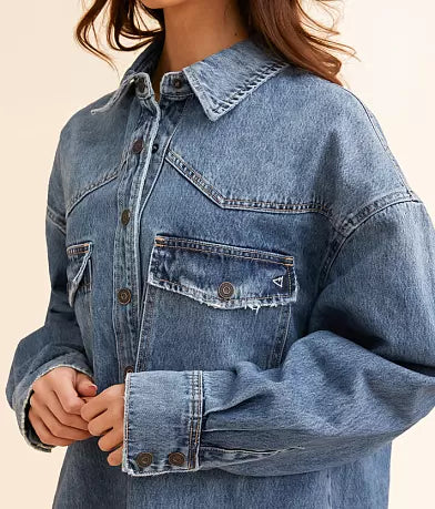 Hidden - Abbey Oversized Denim Shacket – Medium Dark Wash