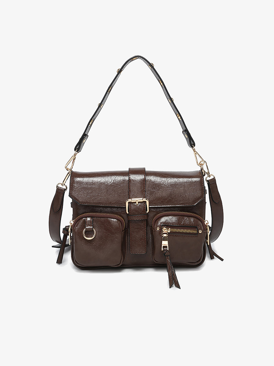 Valerie Vegan Gloss Shoulder Bag - ESPRESSO