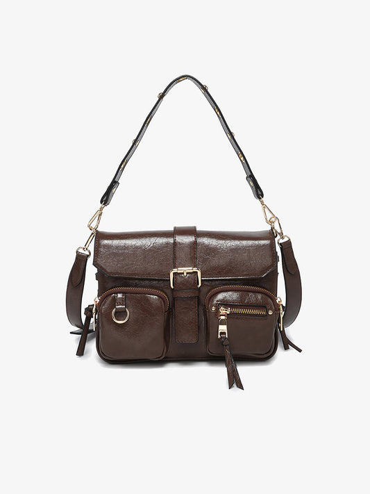 Valerie Vegan Gloss Shoulder Bag - ESPRESSO