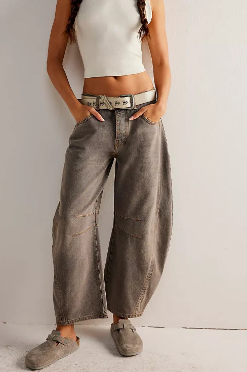 Free People - Good Luck Mid Rise Barrel Jeans - ARCHIVE GREY