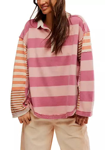 Free People - Aster Stripe Tee  - Pink Combo