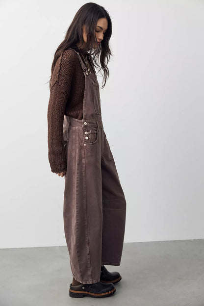 Free People - Good Luck Barrel Overalls - Chocolate Mousse