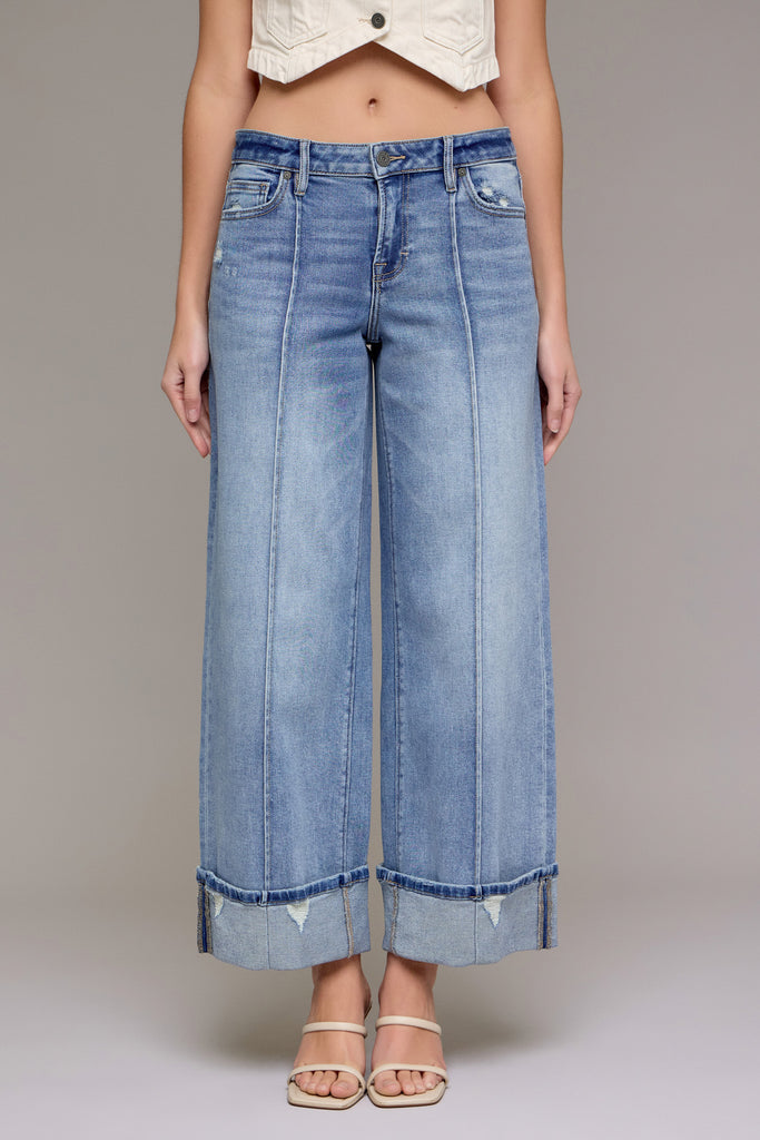 Hidden - Nori Mid Rise Cuffed Wide Leg Jeans