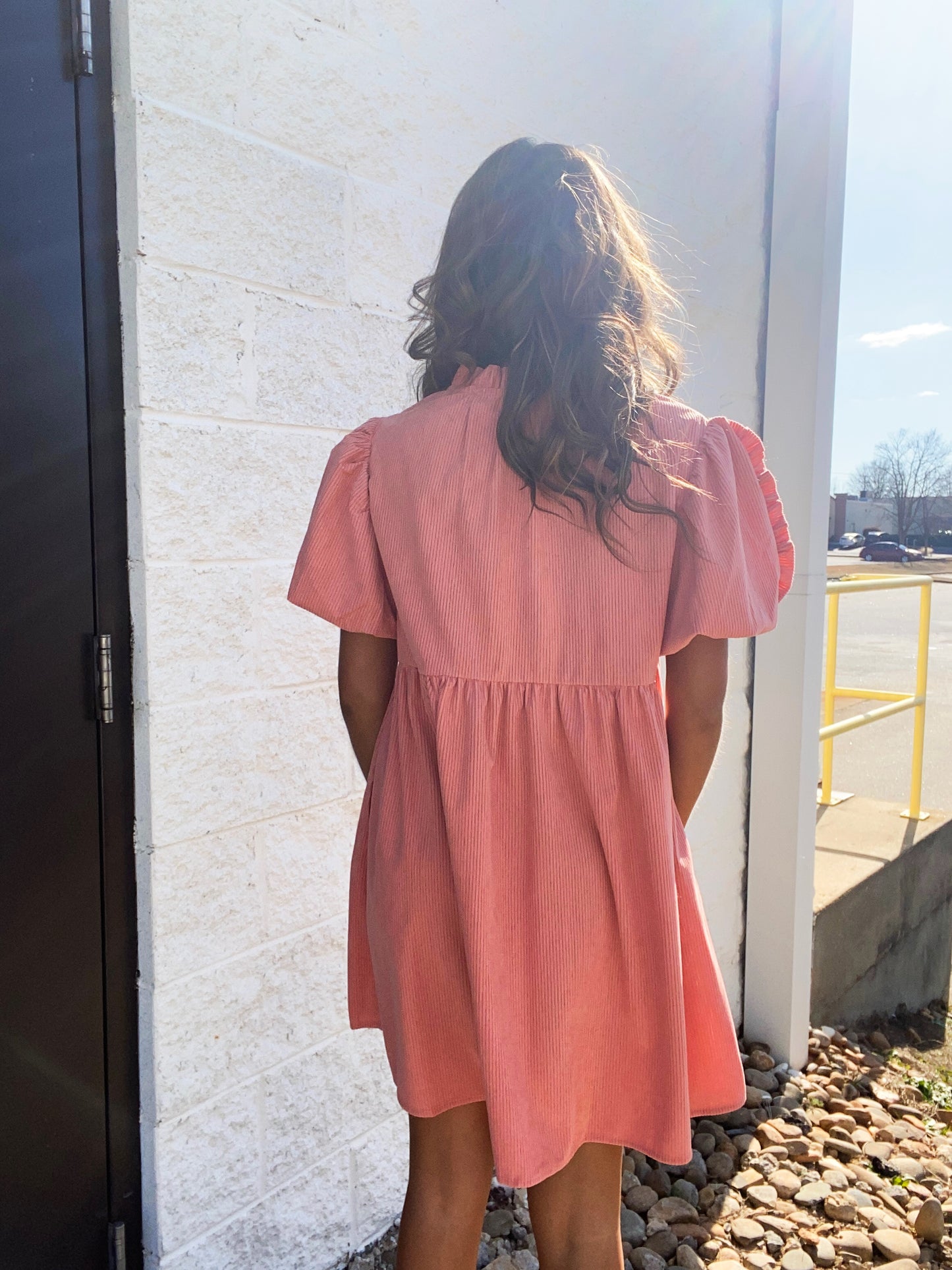 Apricot Pop Corduroy Babydoll Dress