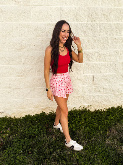 Summer Strawberry Gingham Skort