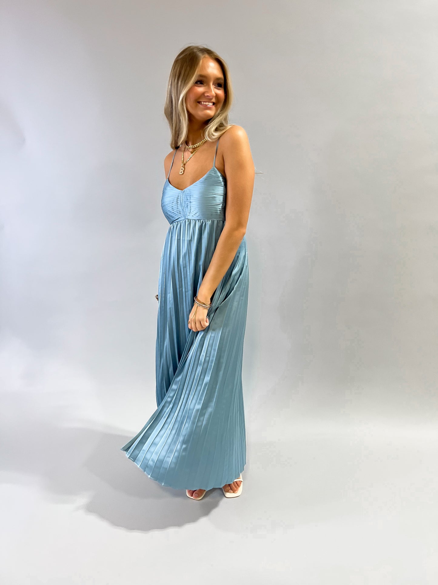 Simple Stunner Pleated Satin Midi Dress