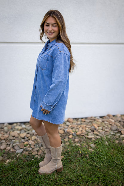 Western Flare Embroidered Mini Dress