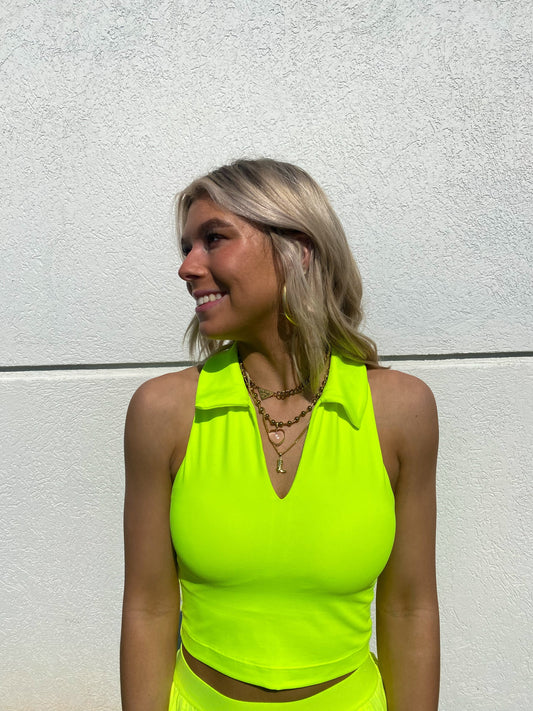 Pop Your Collar Tank - NEON YELLOW