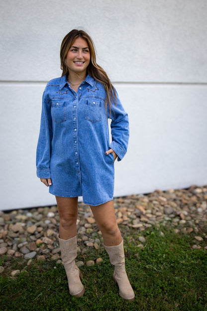 Western Flare Embroidered Mini Dress
