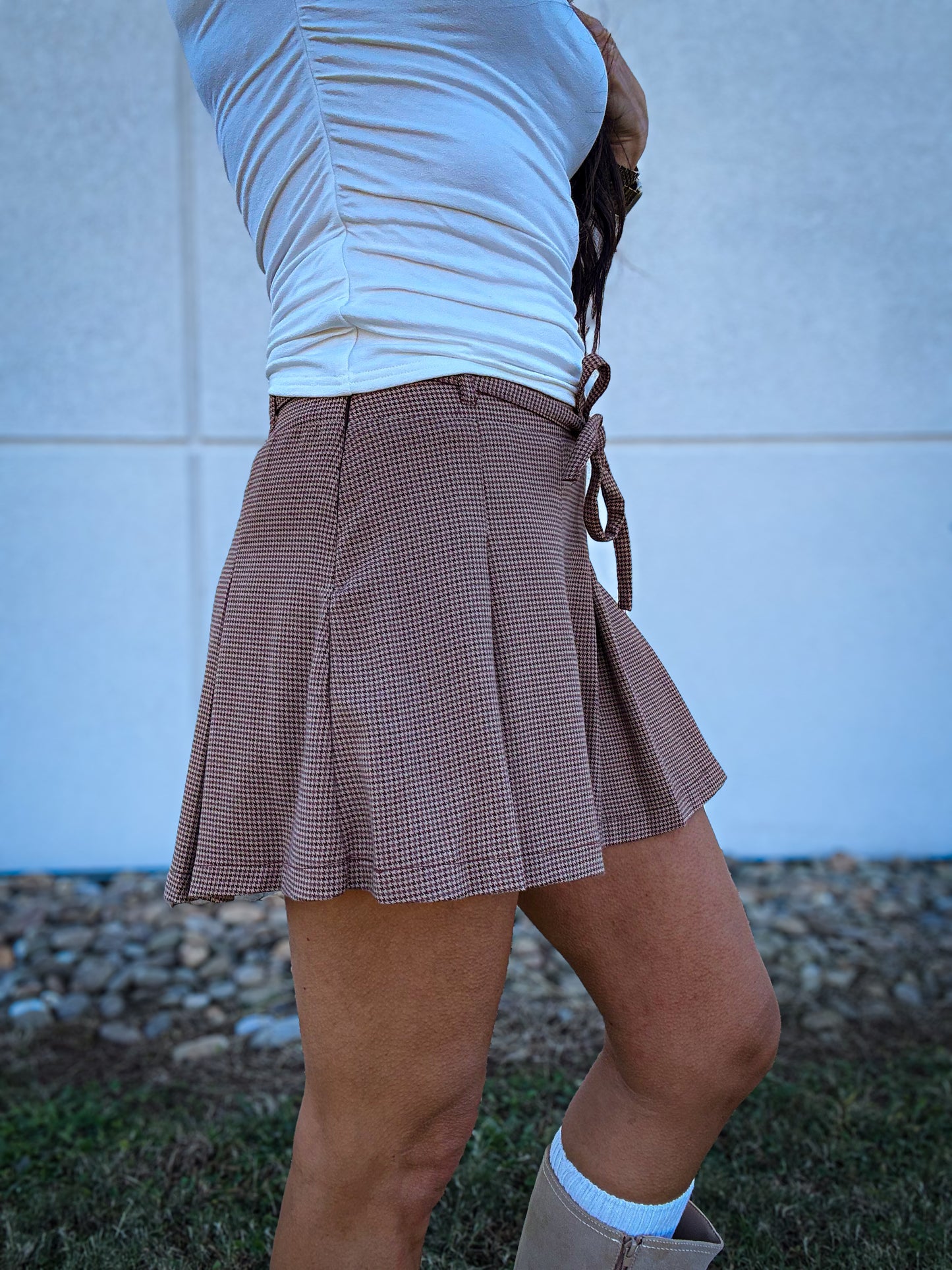 Spiced Cider Plaid Pleated Skort