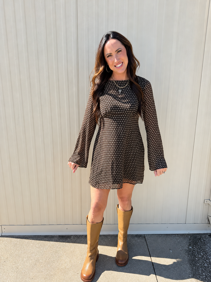 Free People - Jolie Printed Mini Dress - Dark Black/Brown Combo