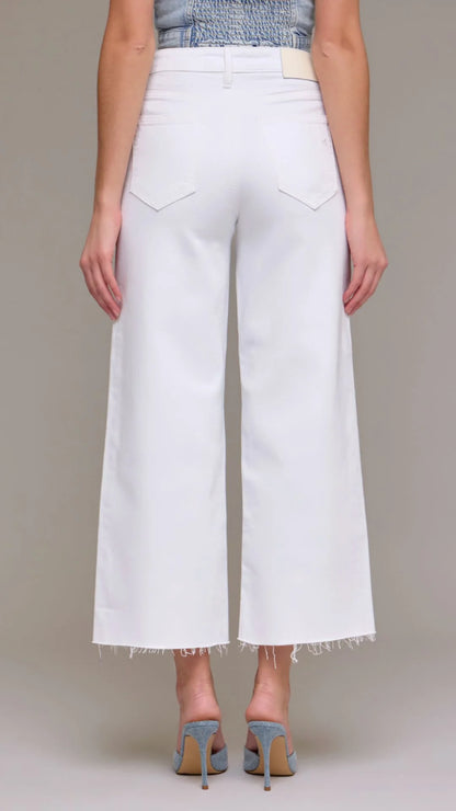 HIDDEN - Nori Cropped Raw Hem Wide Leg Jeans - WHITE