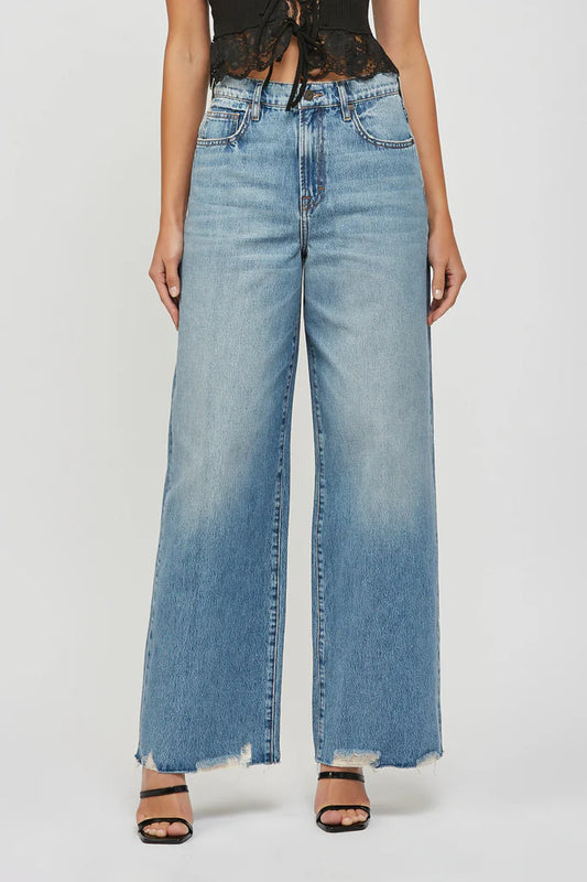 Hidden - Nori Chew Hem Wide Leg Jean - Medium Light