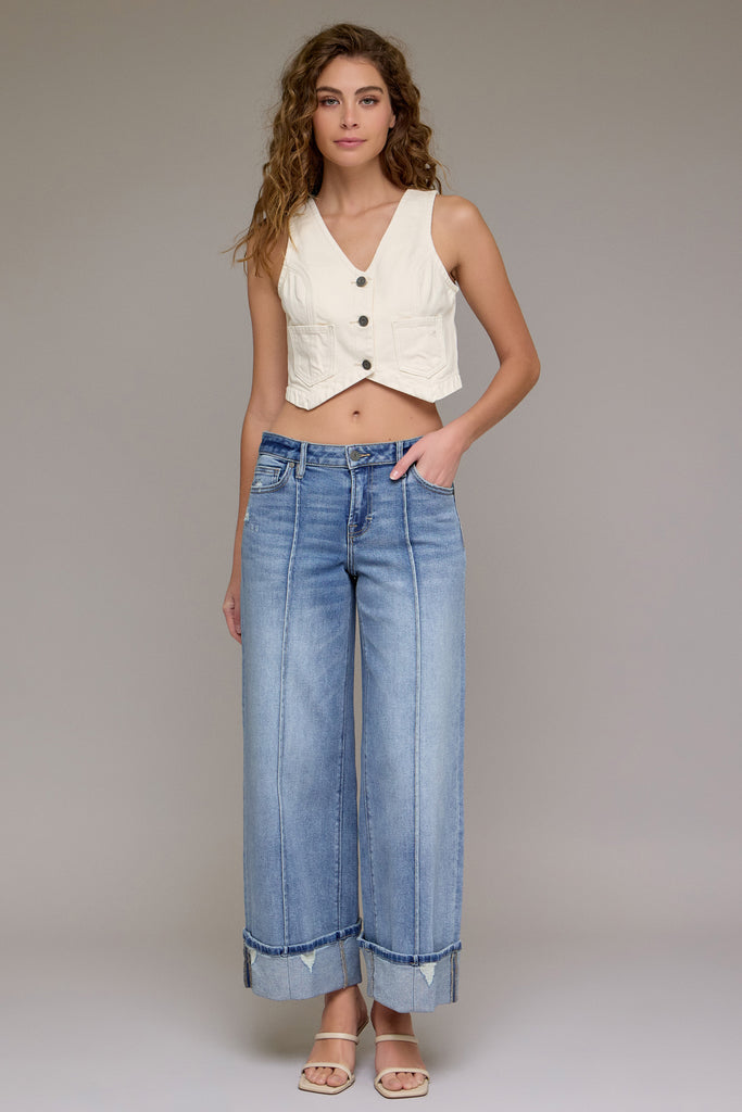 Hidden - Nori Mid Rise Cuffed Wide Leg Jeans