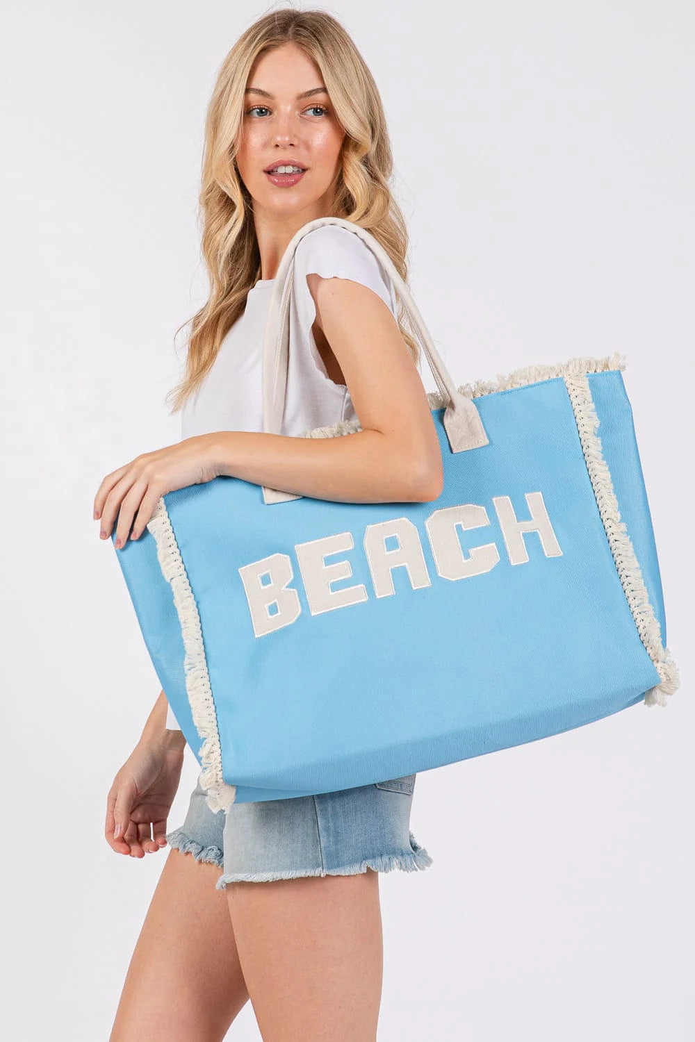Sunkissed Fringe Beach Tote - COASTAL BLUE