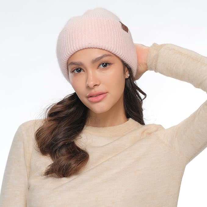 C.C. Monica Ribbed Double Cuff Beanie - PINK