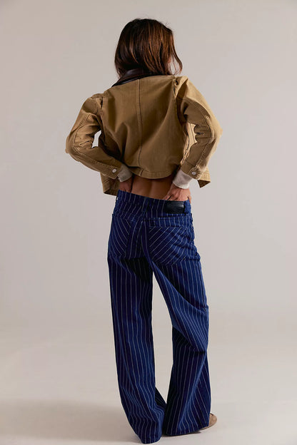 Free People - Nia Striped Boyfriend Jeans - INDIGO PINSTRIPE