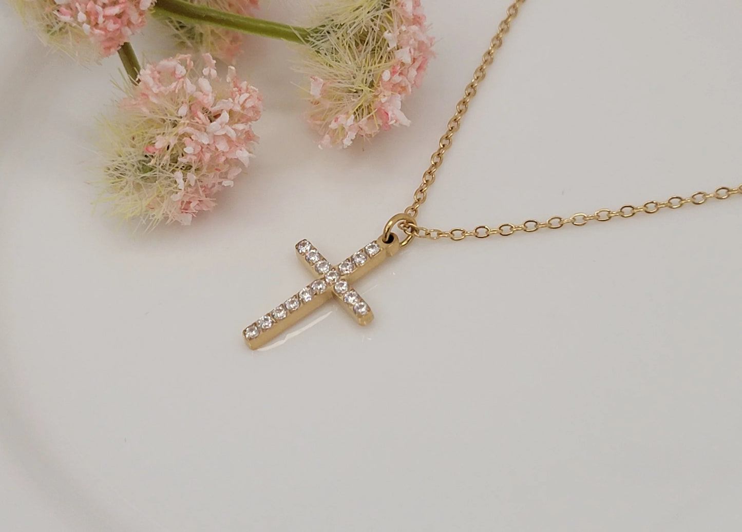 ADORN - Radiant Faith Gold Pave Cross Necklace