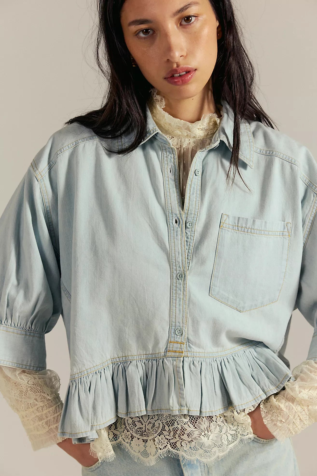 Free People - Bailey Denim Shirt - LIGHT TINT WASH