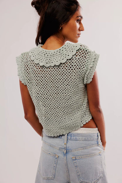 Free People - Lily Crochet Top - PALE AQUA