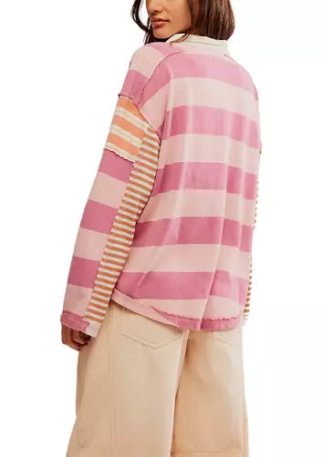 Free People - Aster Stripe Tee  - Pink Combo