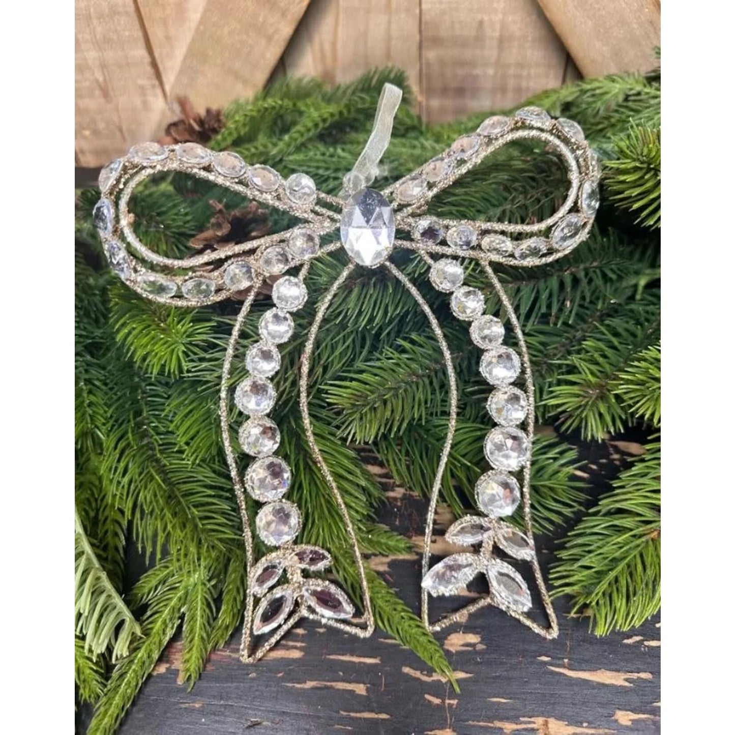Clear Jeweled Bow Ornament - 7.25"