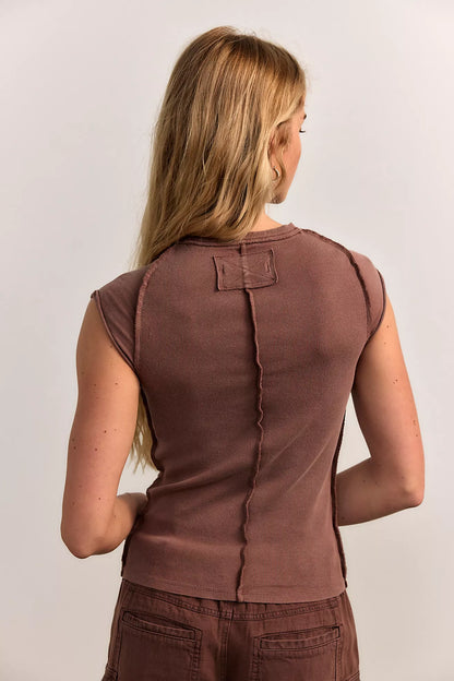 Free People - We The Free - Ever Had Ribbed Cap Sleeve Tee - Brunette/Brown