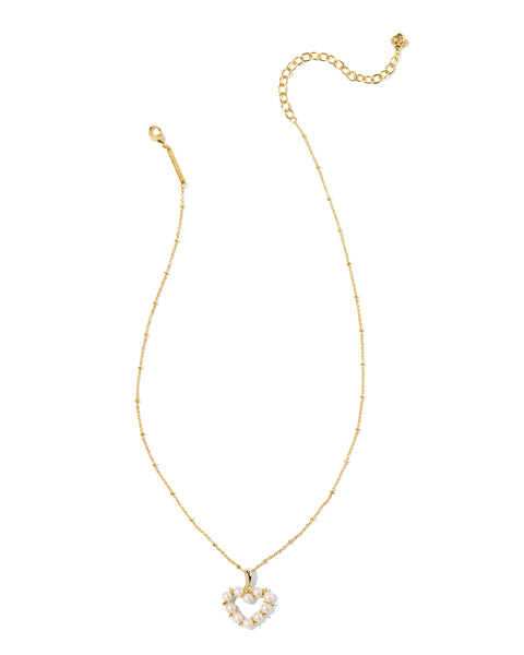Kendra Scott - Ashton Gold Heart Short Pendant Necklace  - WHITE PEARL