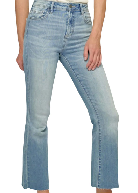 Hidden - Happi Raw Hem Crop Flare - 27" Inseam - Medium Wash