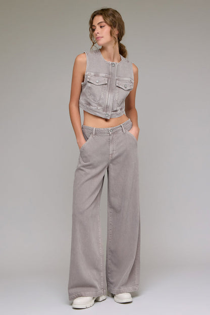 Hidden - Nori - High Rise Super Wide Leg Trouser - Gravel
