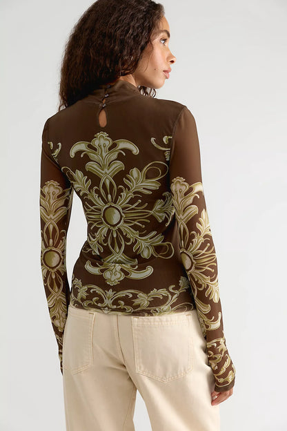 Free People - Jessa Long Sleeve Top - Olive Combo