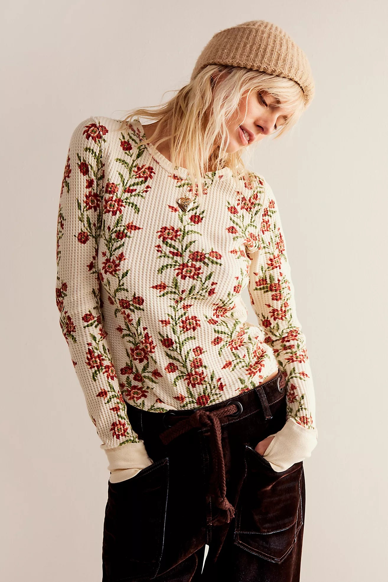 Free People - Pretty Little Thermal - SAND COMBO FOLK VINE