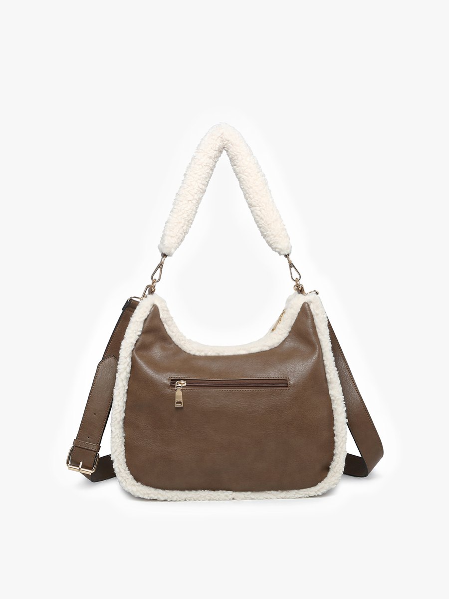 Reece Vegan Sherpa Trim Satchel - BROWN