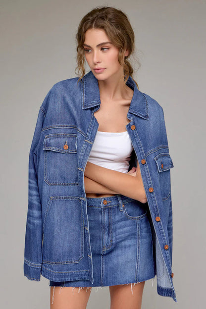 Hidden - Abbey Medium Wash Oversized Shacket