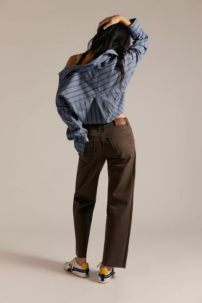 Free People - Risk Taker Mid-Rise Jeans - WORKWEAR BROWN
