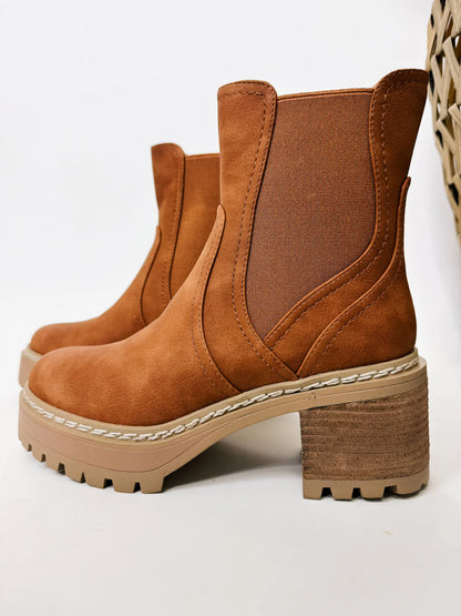 MIA Torren Cognac Platform Boots - Chunky Lug Sole Chelsea Boot