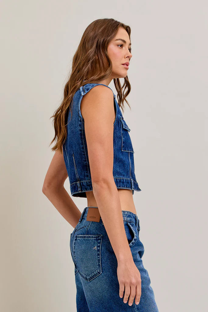 Hidden - Abbey Dark Wash Cropped Denim Vest