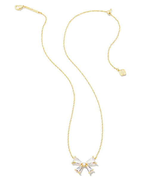 Kendra Scott - Blair Gold Bow Short Pendant Necklace - White Crystal